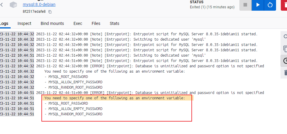【已解决】Windows 11操作系统pull mysql的时候，启动报错You need to specify one of the following as an environment variable解决方案