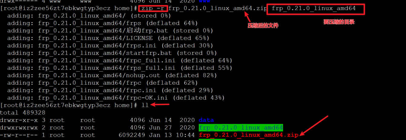 Linux ：压缩文件或目录及解压命令(包含：zip 、tar.gz)